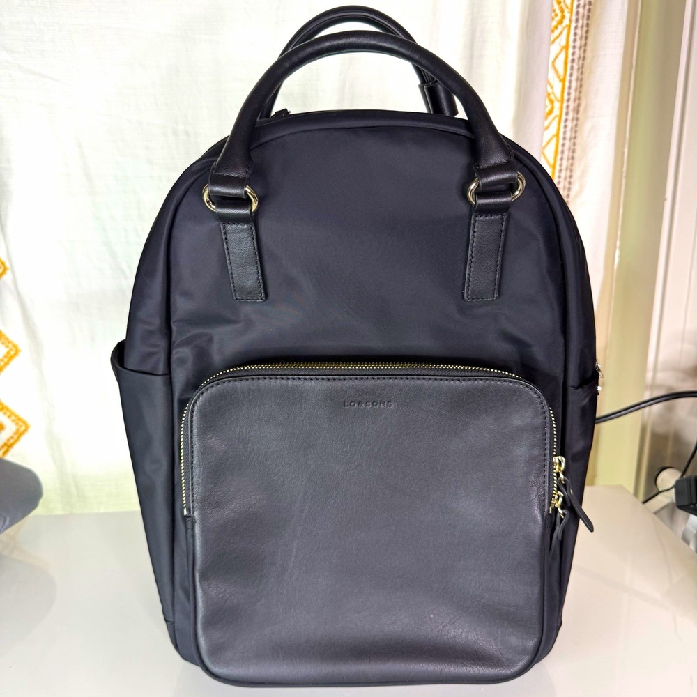 Lole & Sons Black Nylon/Leather Backpack Zip Top Handle Adjustable Strap